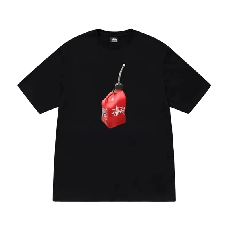 Stussy Classic Black Cotton Tee: Red Logo, Relaxed Fit