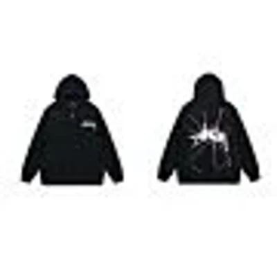 Stussy Lightning Hoodie: Black Heavyweight Cotton Unisex Streetwear