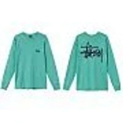 STUSSY Classic Mint Green Logo Long Sleeve T-Shirt Unisex