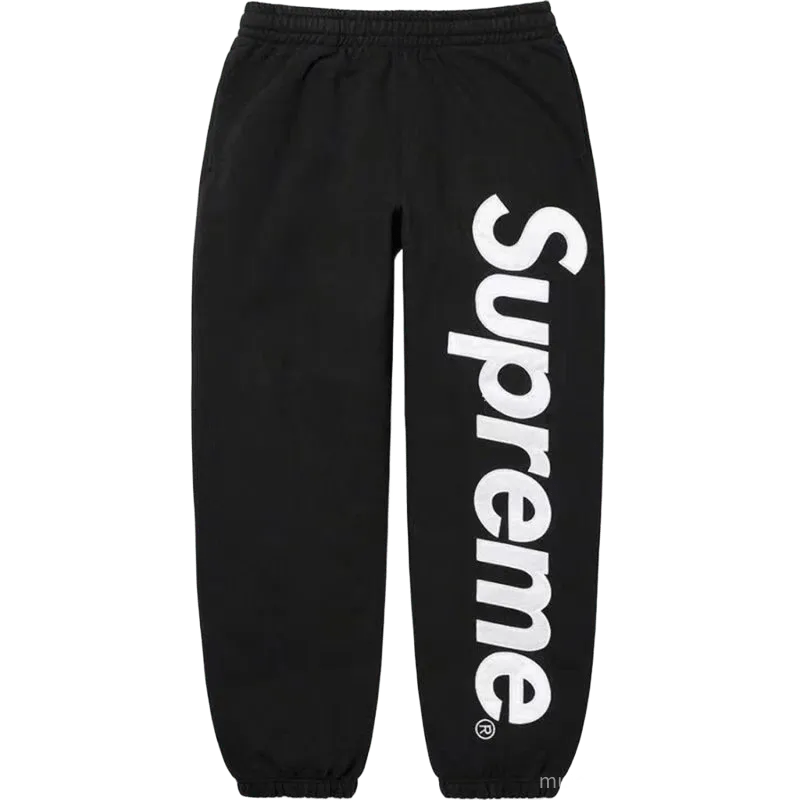 Supreme Black Cotton Casual Pants w/ Side Logo