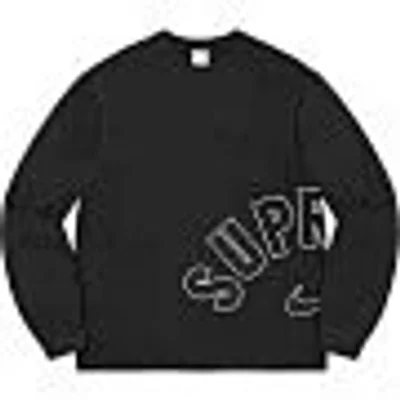 SUPREME Black Long Sleeve Tee Diagonal Logo Streetwear