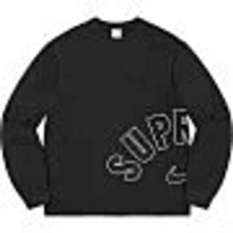 SUPREME Black Long Sleeve Tee Diagonal Logo Streetwear